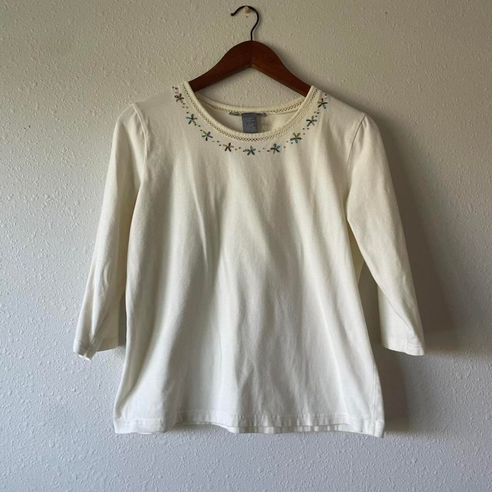 90s‎ / 2000s Floral Embroidered Long Sleeve Top